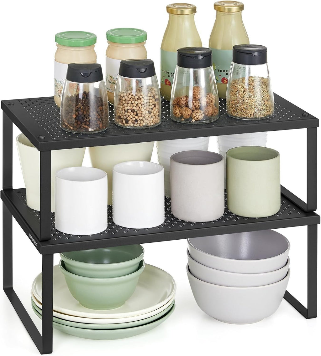 SONGMICS Spice Racks Set Of 2 Cupboard Organisers Stackable KCS401B01 Black New
