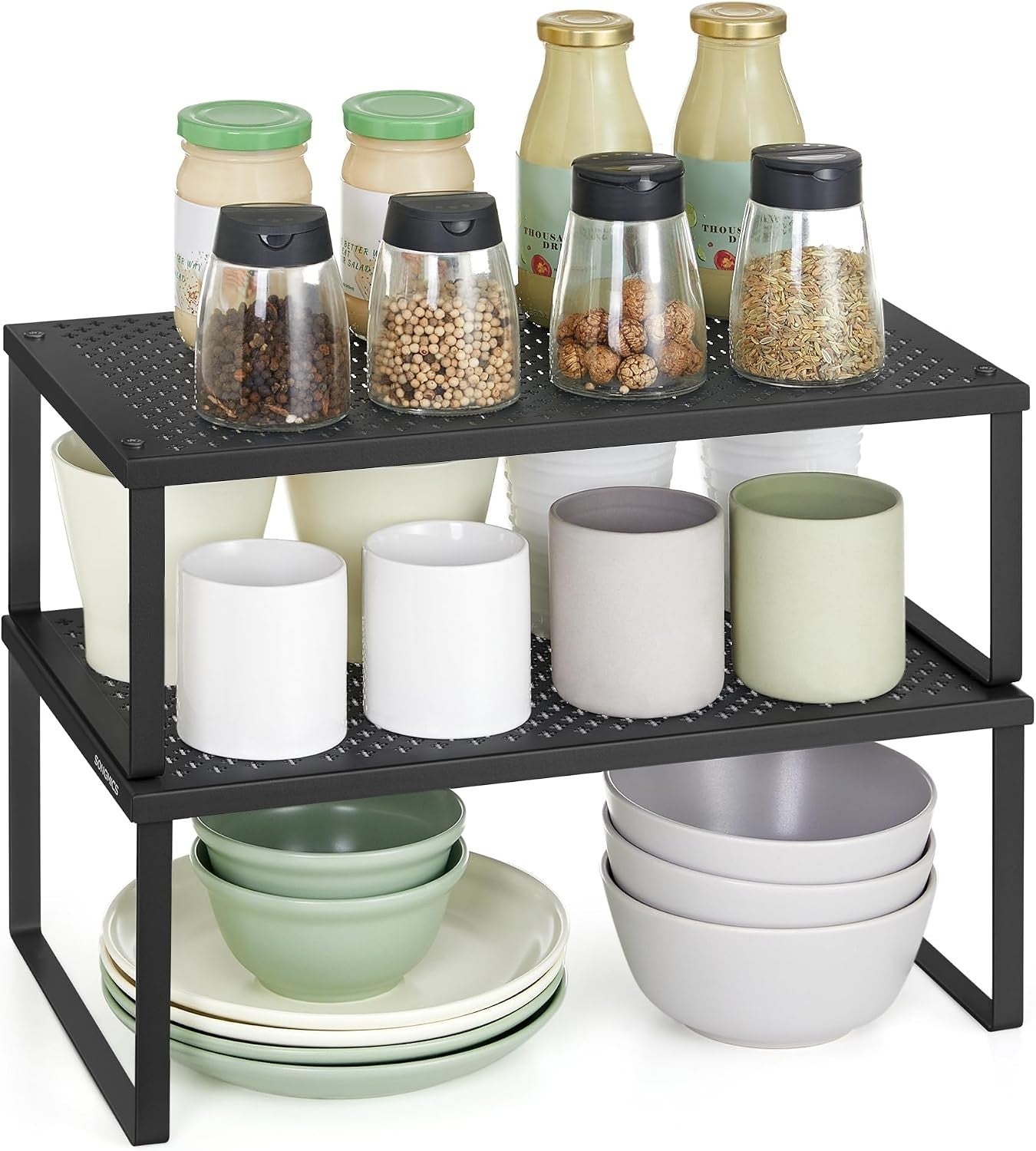 SONGMICS Spice Racks Set Of 2 Cupboard Organisers Stackable KCS401B01 Black New