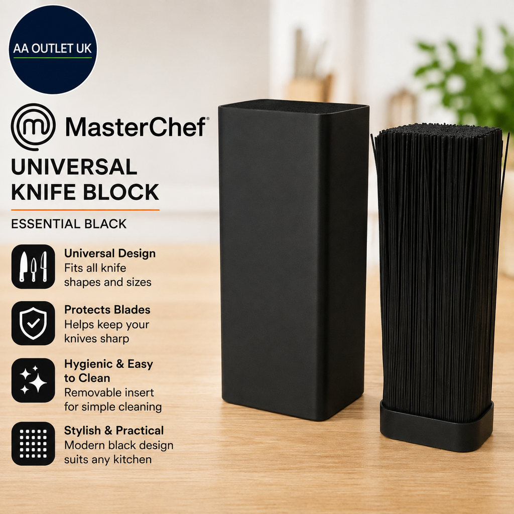 MasterChef Knife Block Kitchen Holds 5 Knives Universal Holder Essential Black