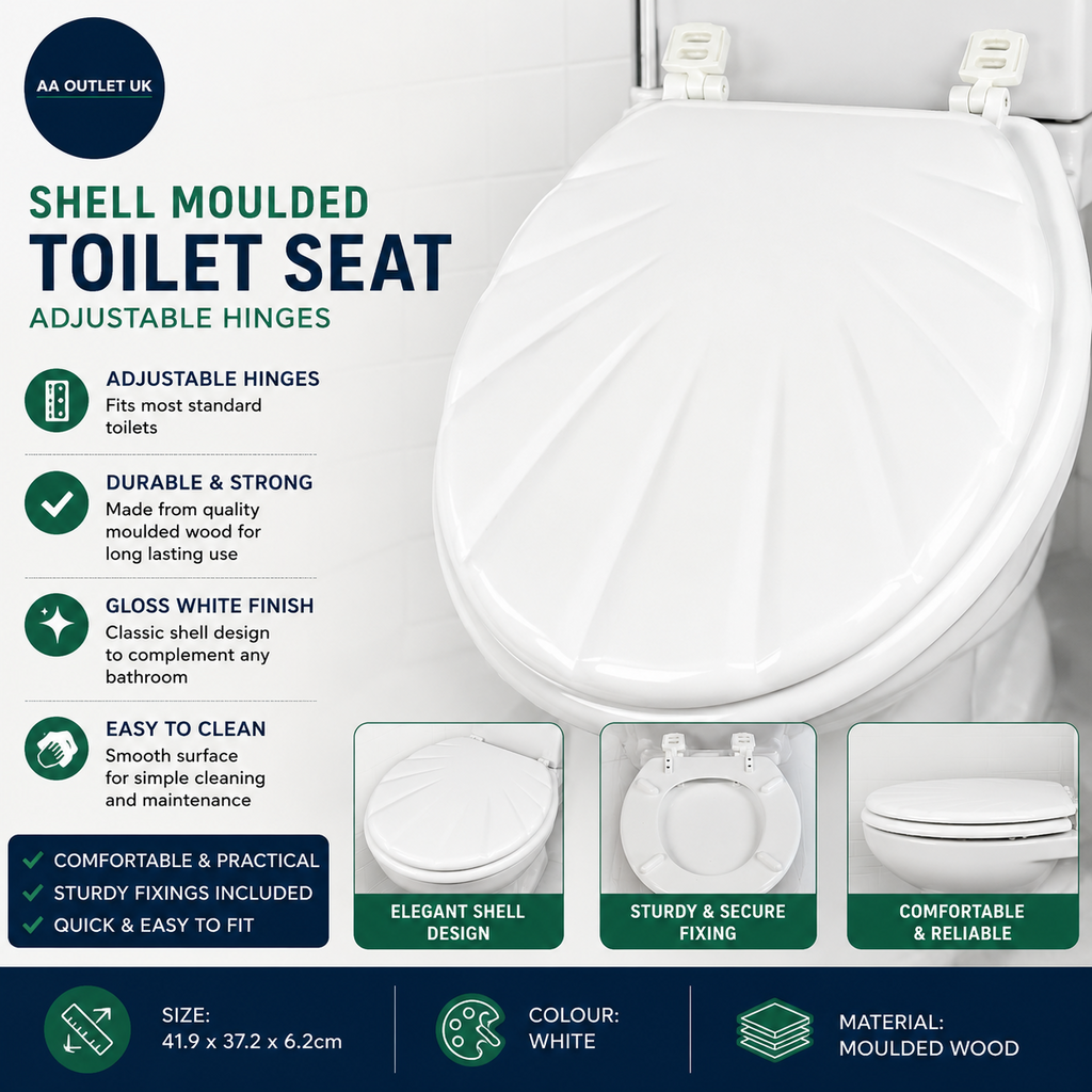 Home Shell Moulded Wood Toilet Seat Adjustable 41.9x37.2x6.2cm White