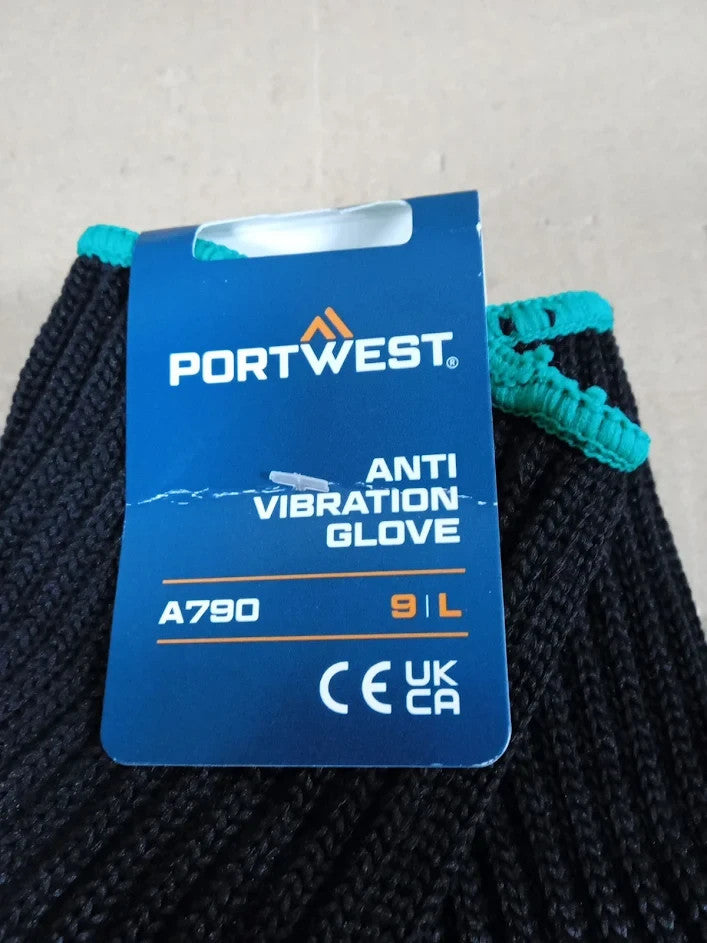 Portwest A790 Work Gloves Specialist Anti Vibration Glove Black Large Pair New