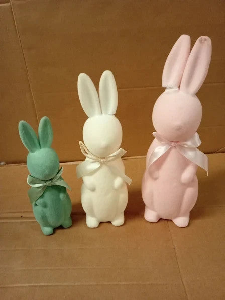 Lanpn 3pcs Flocked Bunny Easter Decorations Small Medium Large 9.8 13.0 15.4in