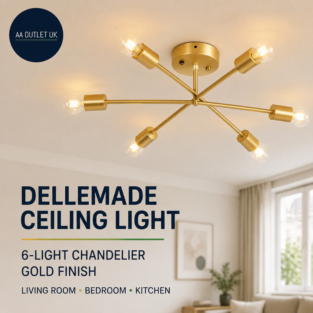 Dellemade Ceiling 6 Lights Chandeliers Gold Living Room Bedroom Kitchen Gold