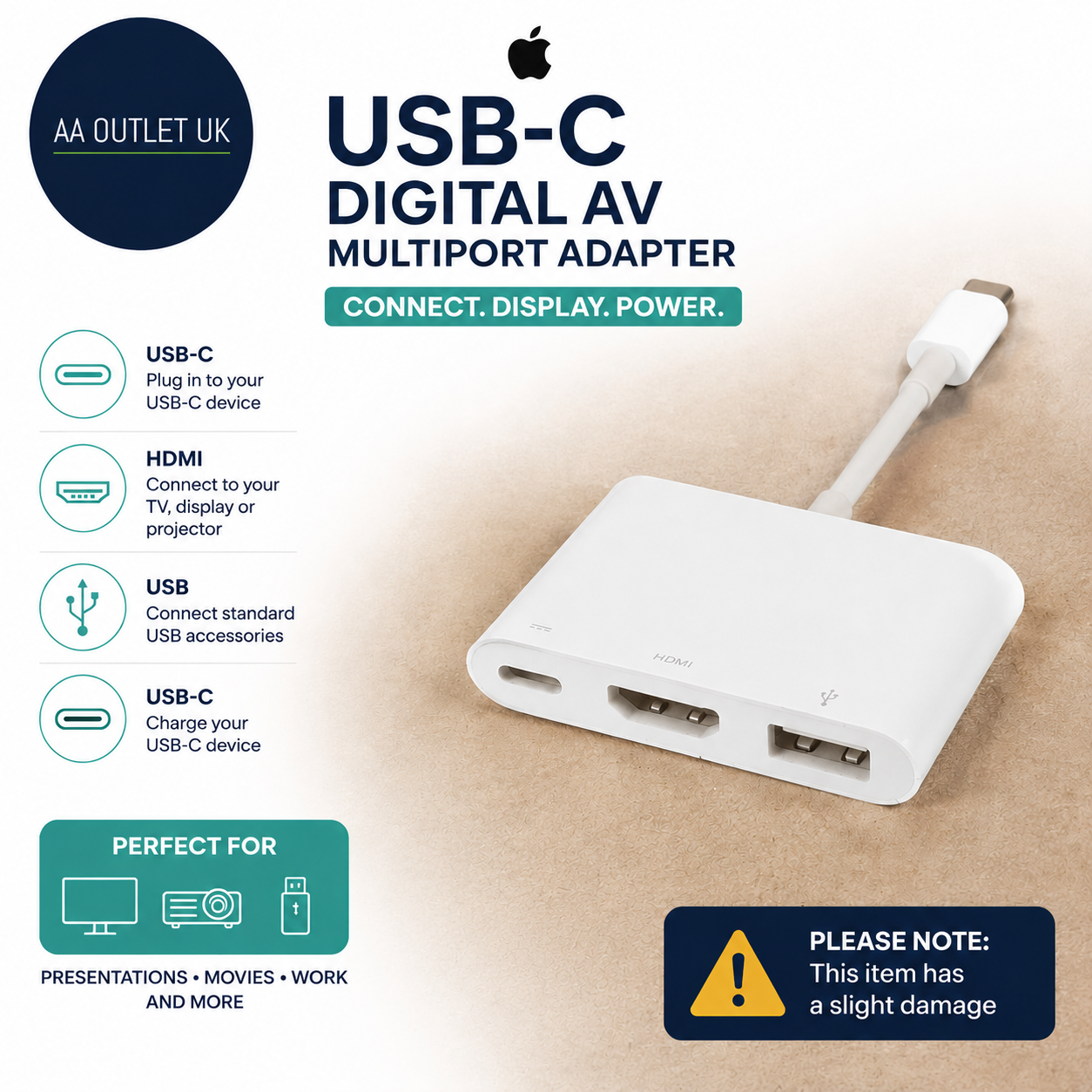 Apple USB C Digital AV Multiport Adapter 1 Pack White