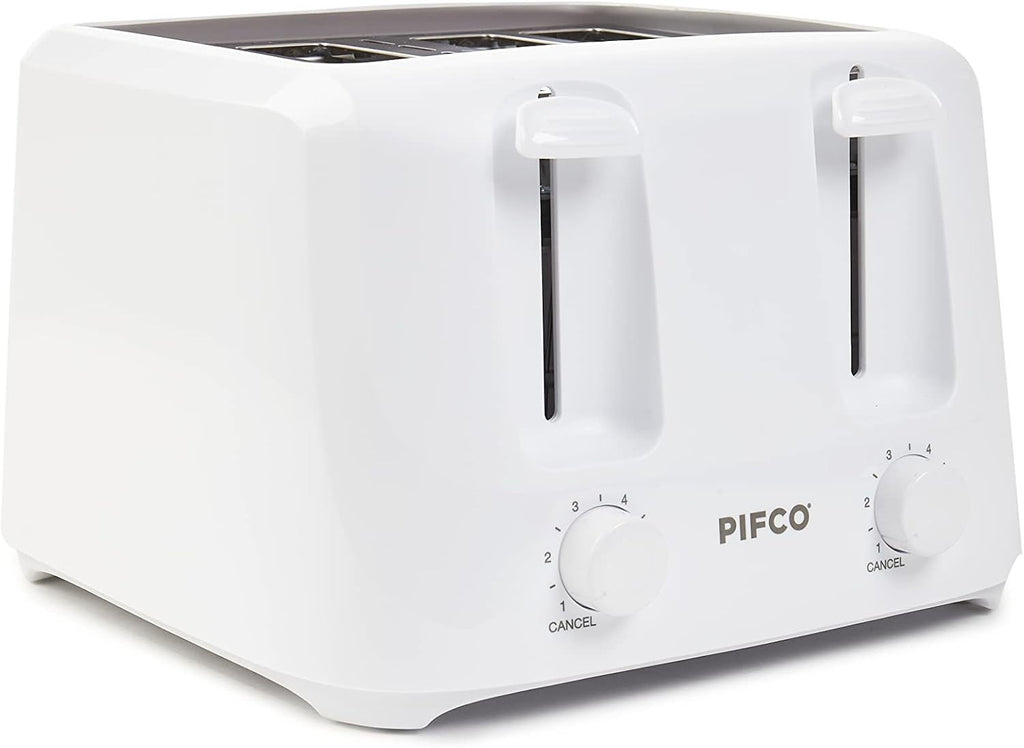 Pifco White Toaster 4 Slice Dual Control 6 Browning Levels 24.8x24.8x16.8cm New