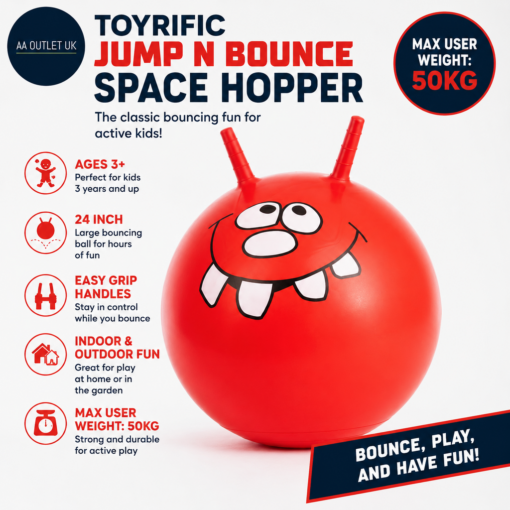 Toyrific Jump N Bounce Kids Space Hopper 24in Retro Bouncing Ball Easy Grip 3+