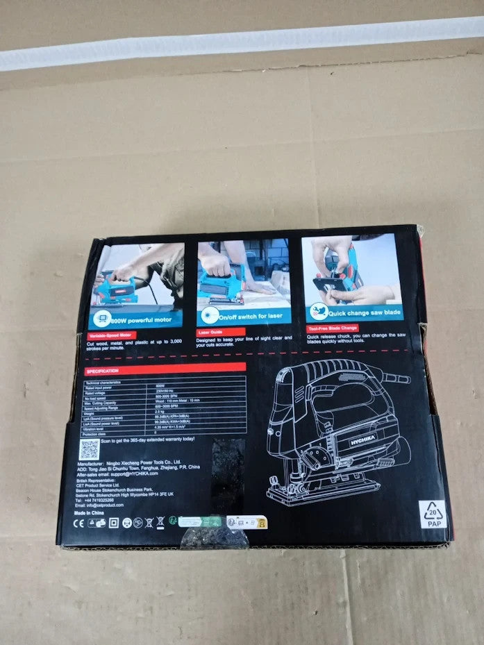 HYCHIKA 800W Jigsaw 110mm Cut 800-3000 SPM Laser 6 Speeds Orbital Bevel Design