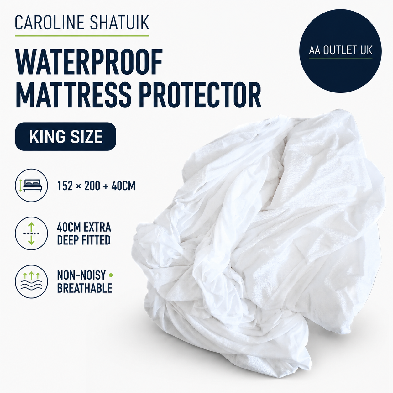 Caroline Shatuik Waterproof Mattress Protector King 40cm Extra Deep Fitted