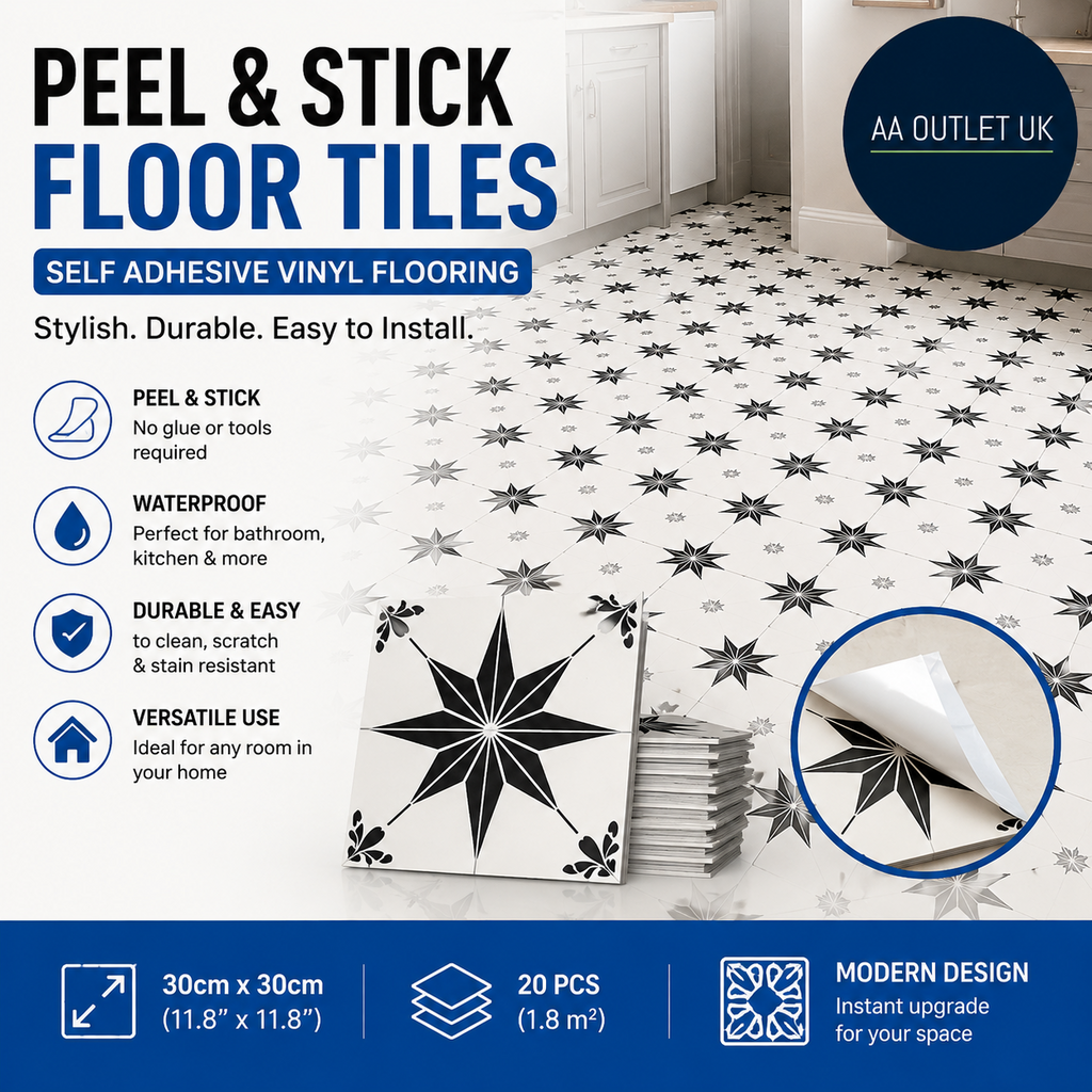 Peel Stick Floor Tiles Self Adhesive Vinyl Flooring Bathroom Kitchen Living Room