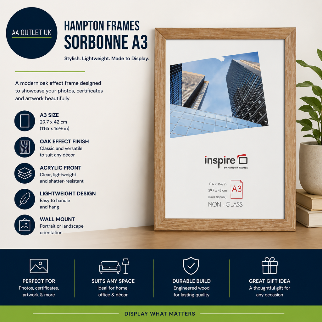 Hampton Frames Poster Frame Sorbonne A3 Oak Effect 29.7x42cm Engineered Wood