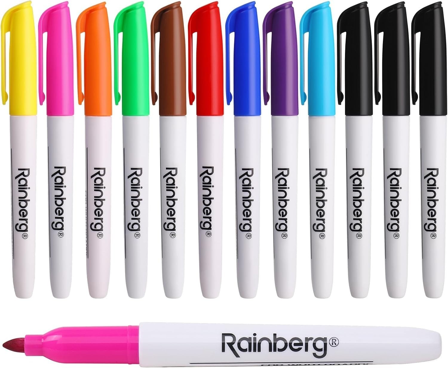Rainberg Dry Erase Marker Pens 12 Pack Assorted Colours 3mm Fine Tip New