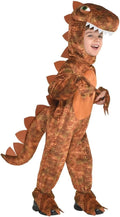 Amscan 9904748 Kids Brown T Rex Dinosaur Hooded Jumpsuit Fancy Costume 4+ New