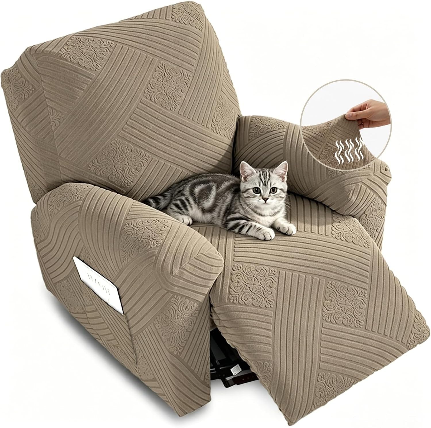NORTHERN BROTHERS Recliner Chair Covers Lazy Boy 1 Seat Stay In Place Khaki