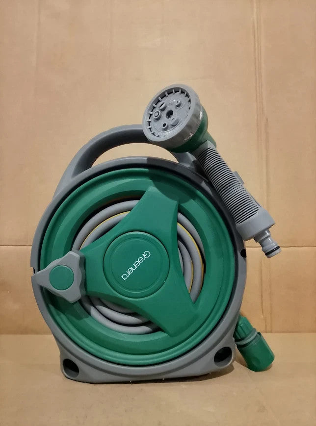 Garden Hose Reel 14m Compact Portable Hose Pipe Reel 8 Adjustable Green New