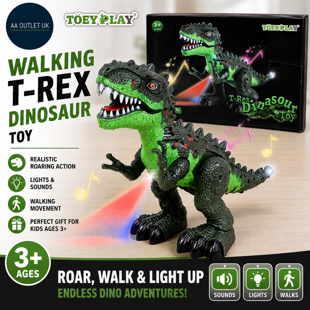 TOEY PLAY Walking T Rex Dinosaurs Toy  Kids Realistic Figure Robot Roaring 3+