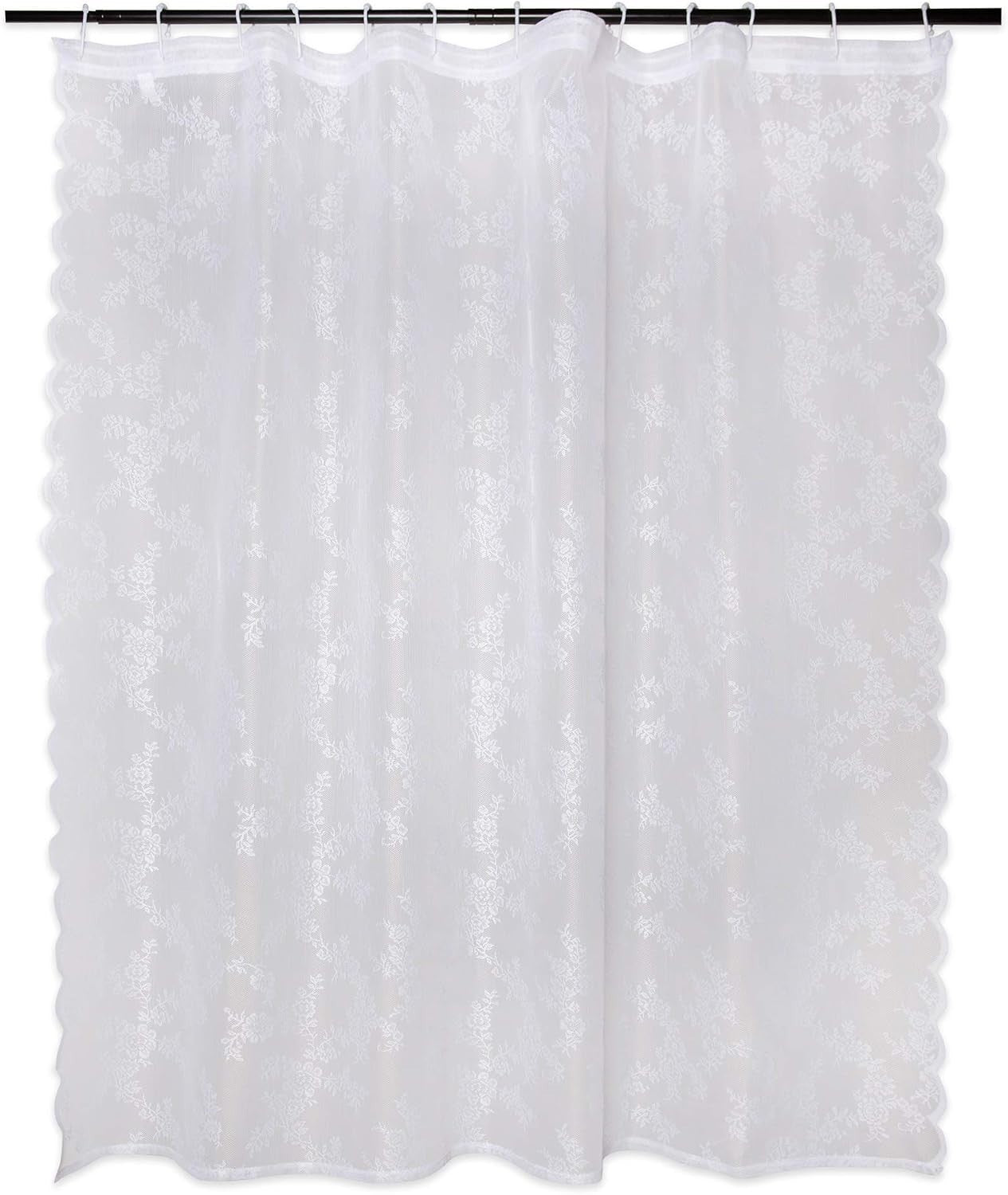 DII Translucent Lace Shower Curtain 72x72in Flower Blossom White Polyester