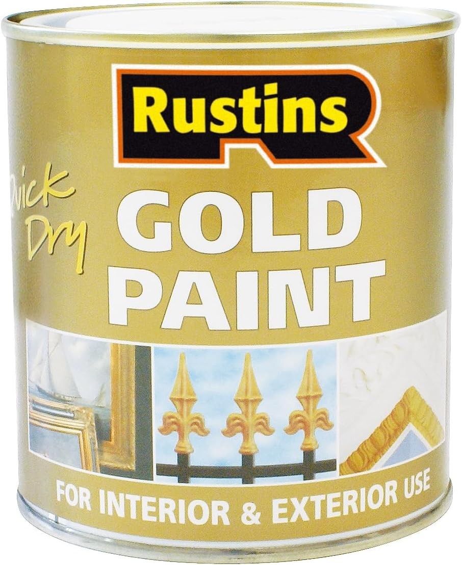 Rustins GOLE500 Gold Paint 500ml Metallic Wood Metal Paint Interior Exterior New
