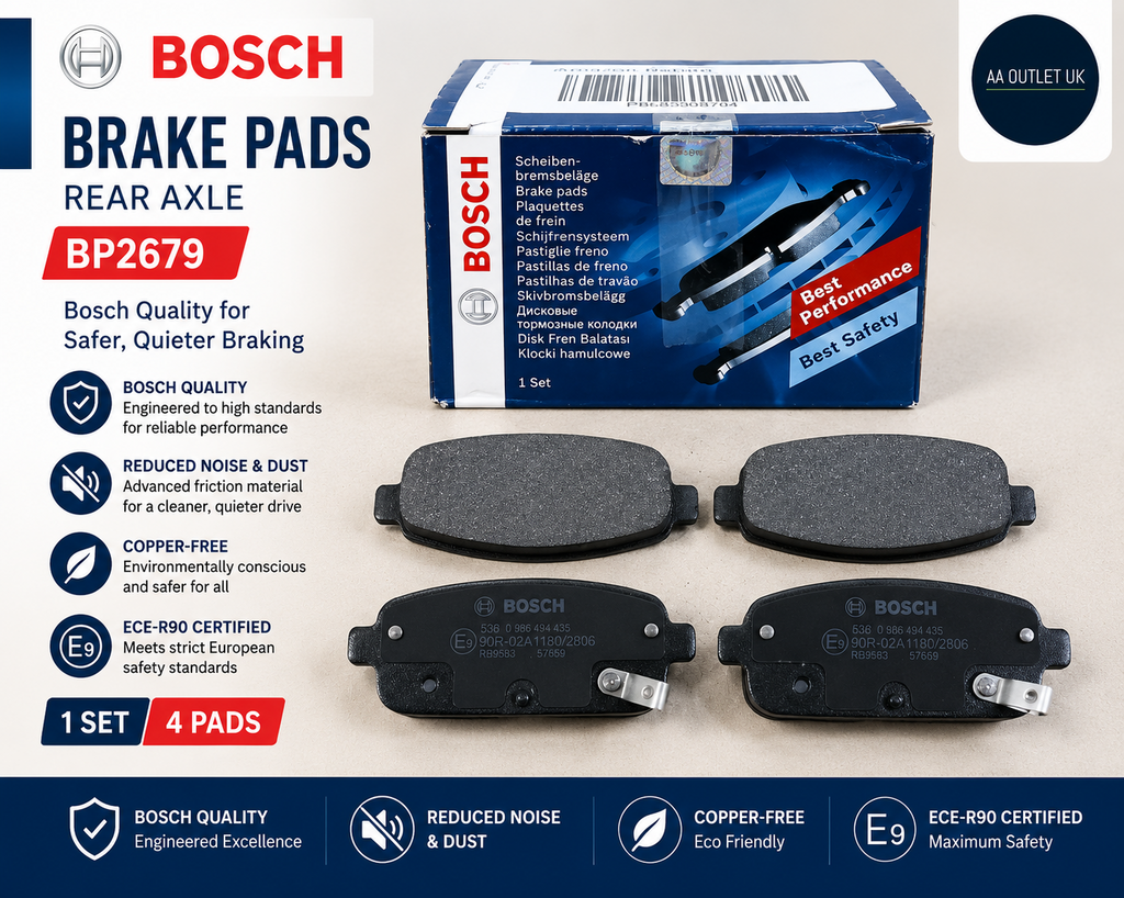 Bosch BP2679 Brake Pads Car Rear Axle Reduced Noise & Dust 4 Pieces Black