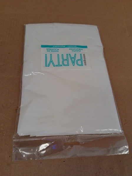 Solid White Rectangular Plastic Table Cover 137x274cm 1 Count Elegant New