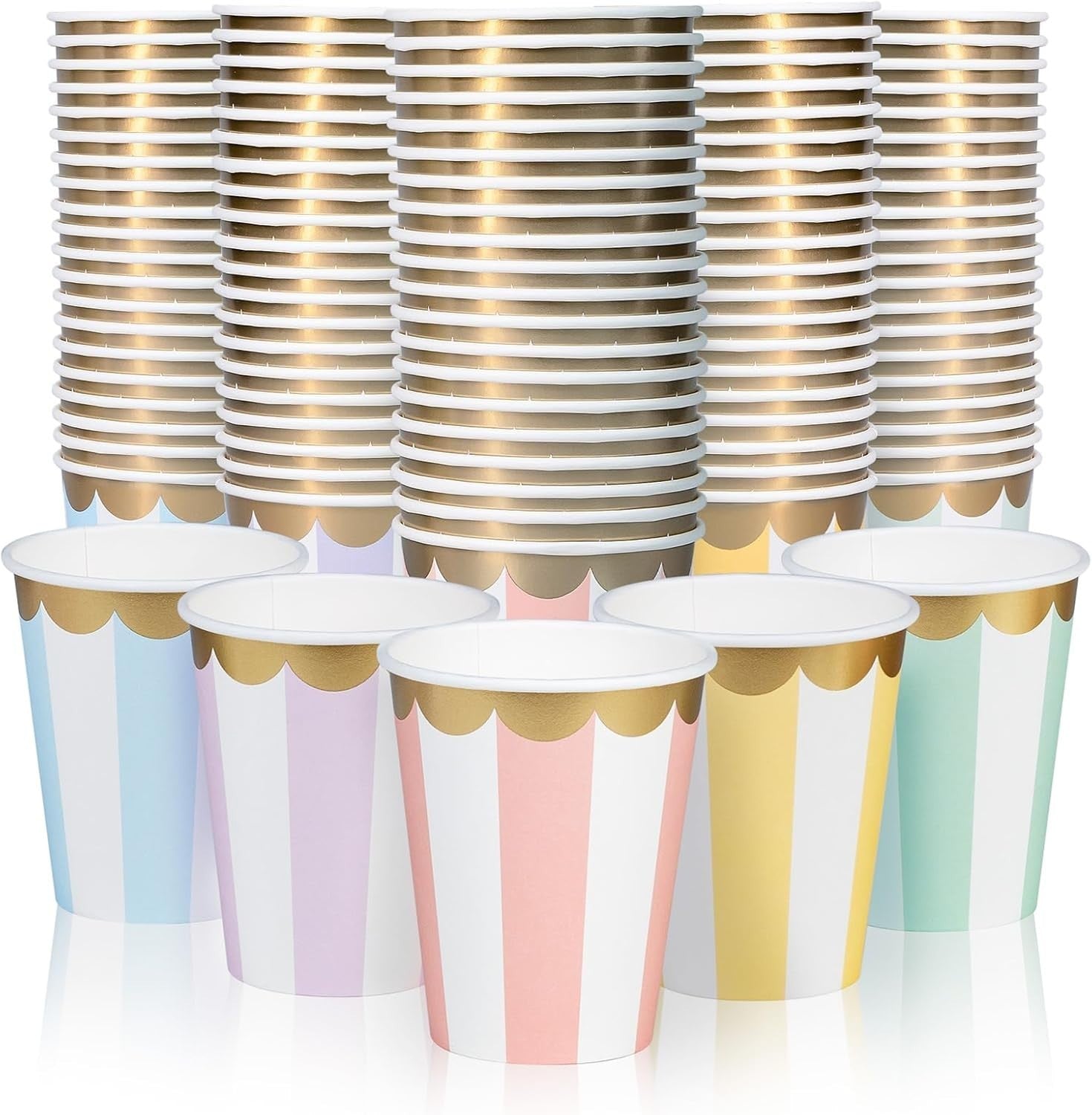 Disposable Paper Coffee Cup Bulk 100-Pack 8oz 5 Striped Pastel Colourways New