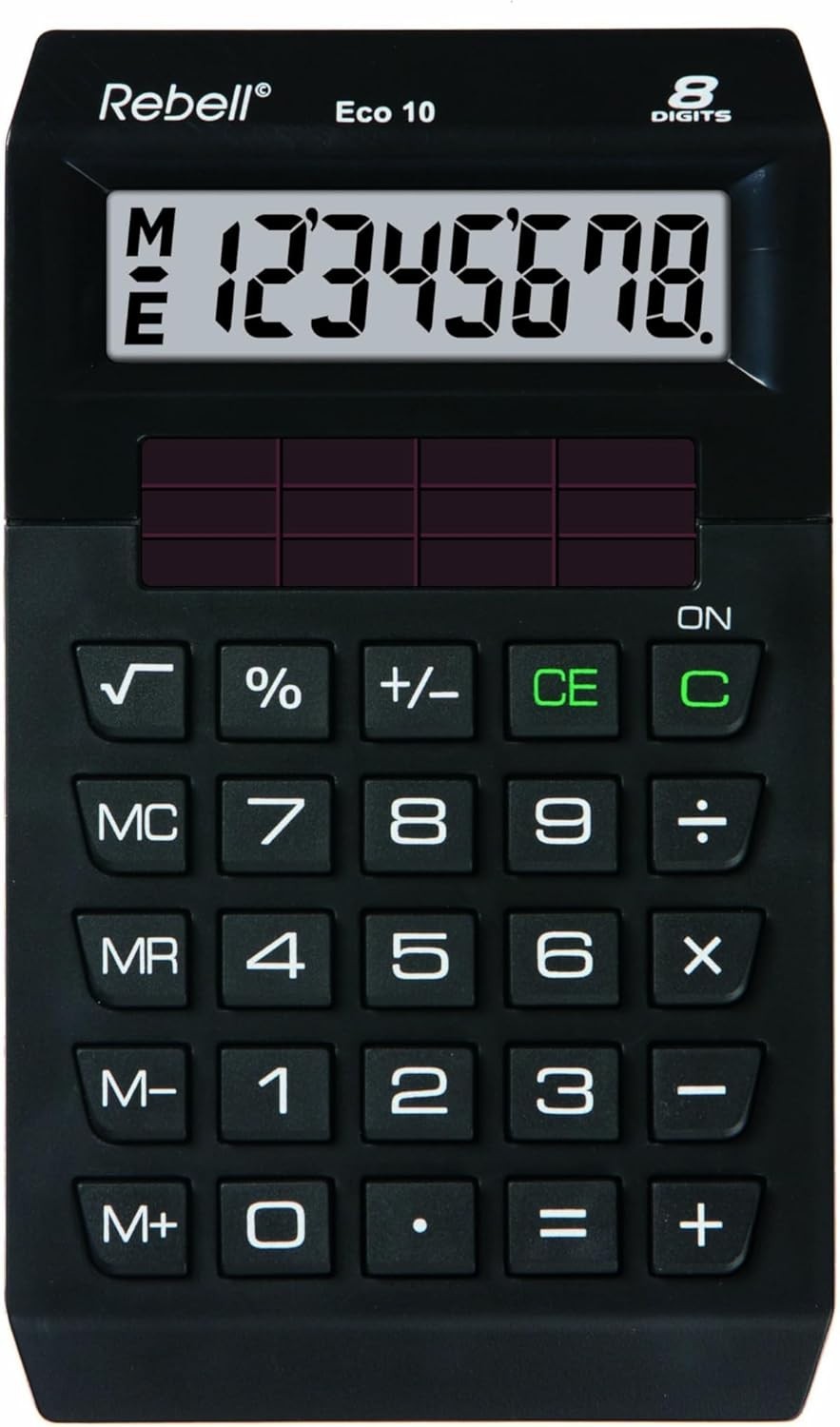 Rebell Eco 10 Calculator 8 Digits Schwarz LCD Solar Powered New