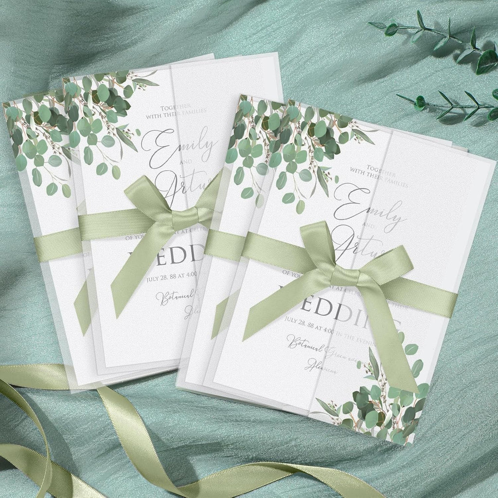 MotiMind 100pc Greenery Eucalyptus Pre Folded Vellum Jackets 5x7 Invitations New