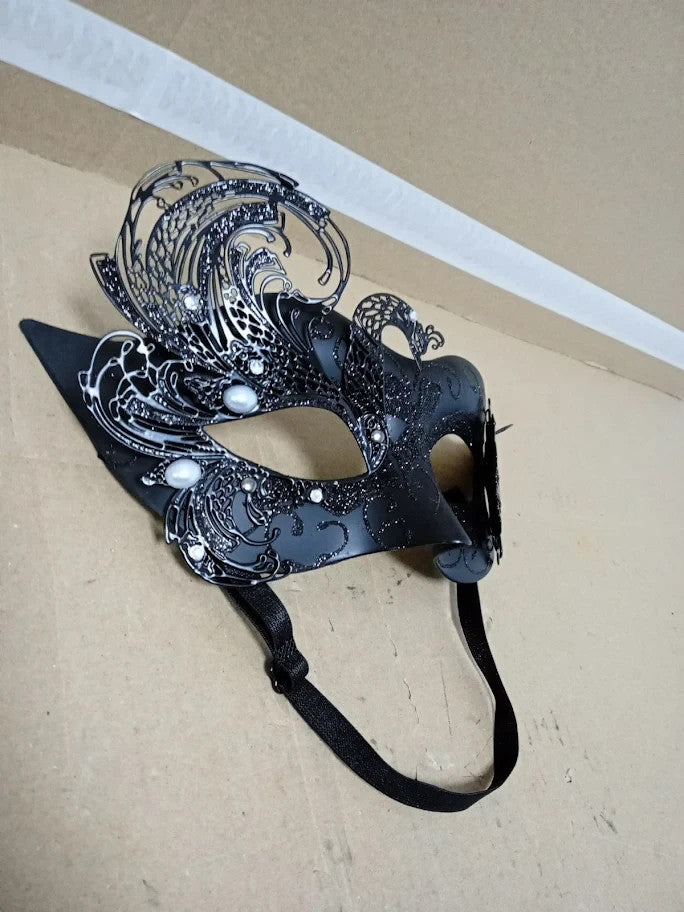 Black Venetian Mask Women Peacock Pattern In Metal Perfect Halloween New