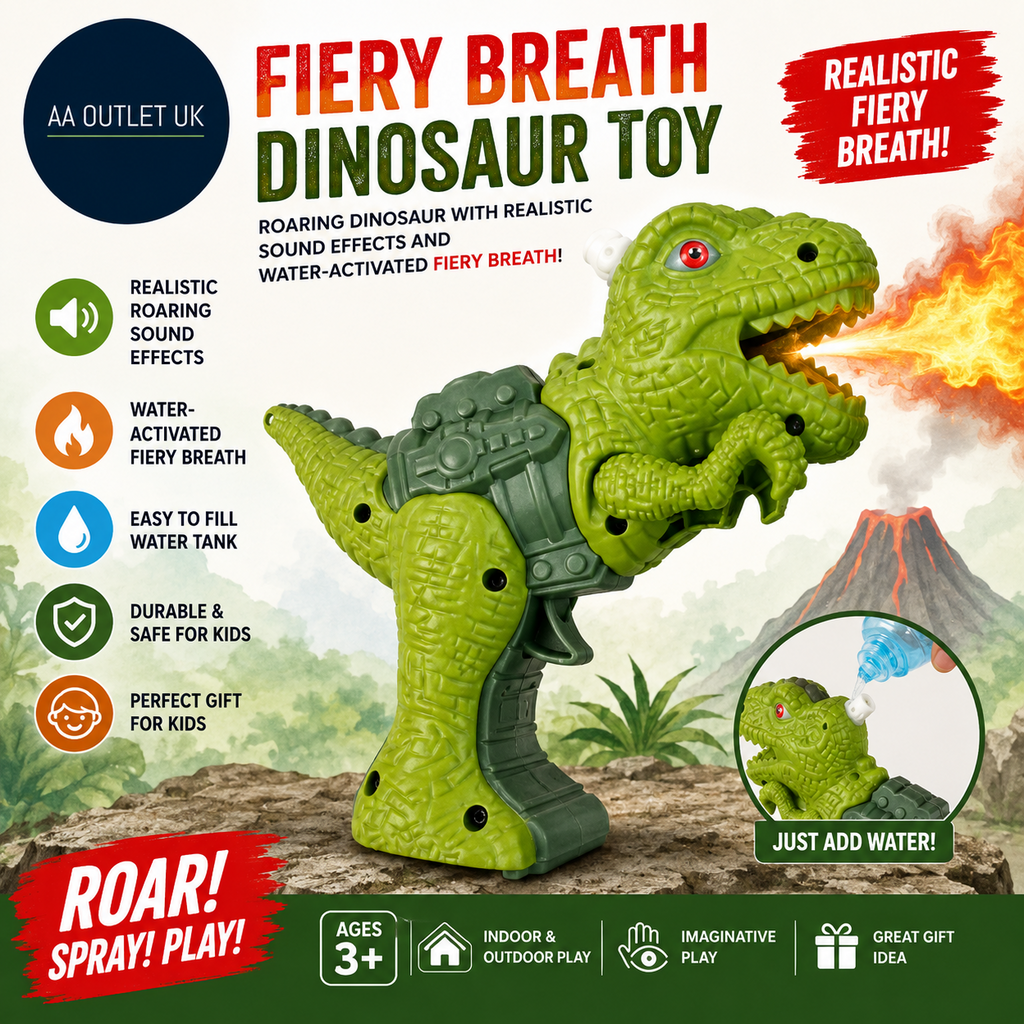 Funtime Gifts Fiery Breath Dinosaur Toy Roaring Realistic Sound Effects Green
