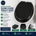 Home Black Glitter Slow Close Toilet Seat 85x178mm Adjustable Hinges