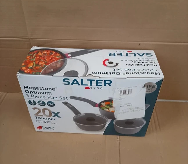 Salter Megastone Optimum 3 Pieces Aluminium Pan Set Grey Non Stick Cookware New