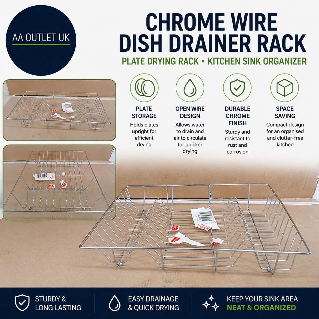 Chrome Wire Dish Drainer Rack Plate Drying Rack Kitchen Sink Organizer New