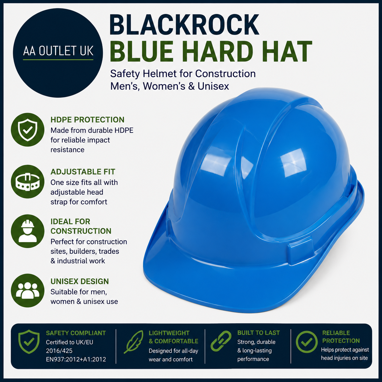 Blackrock Blue Hard Hat Safety Helmet Construction Unisex One Size Adjustable