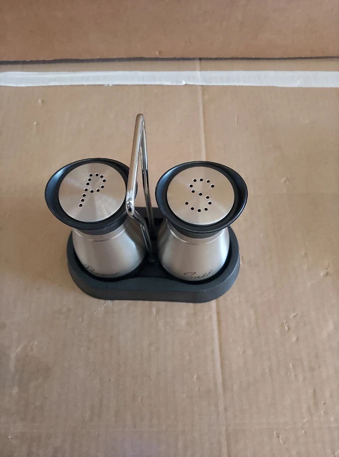 Salt And Pepper Sets Shakers With Holder Set Of 2 Stainless Silver New