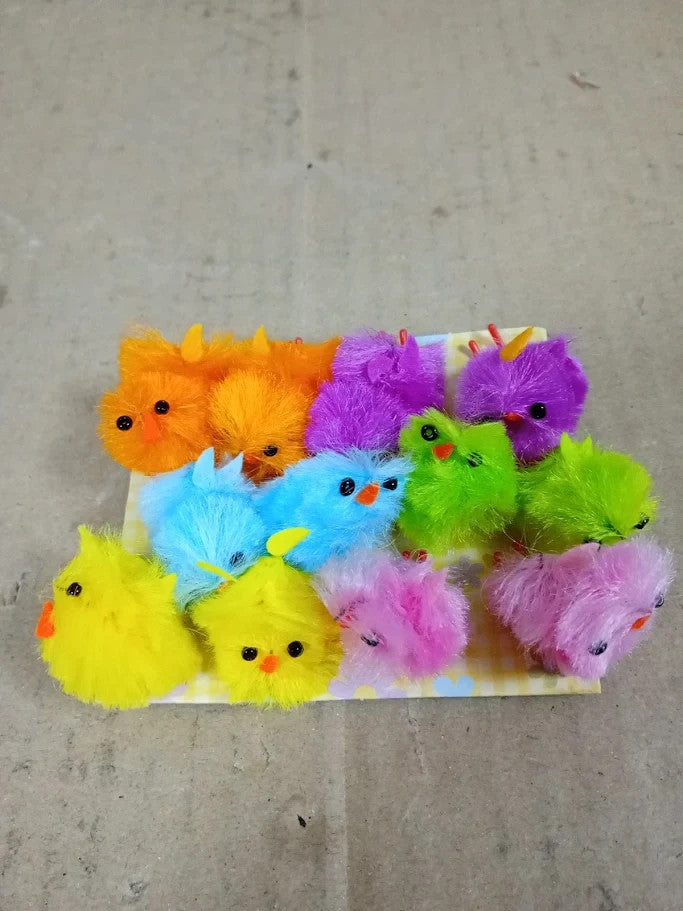 Baker Ross EK237 Easter Coloured Mini Fluffy Chicks Cake Decorations 12 Pack New