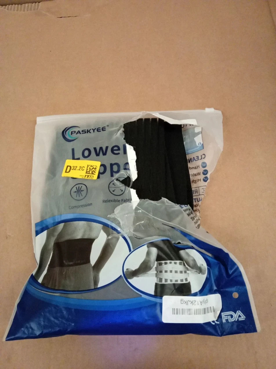 Paskyee Lower Back 6 Stays Back Brace Lumbar Support Belt XXL Black New