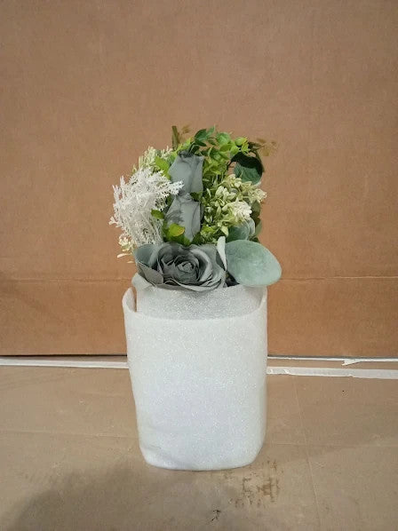 Faux Flowers Artificial Silk Roses Vase Fake Plant Eucalyptus 6.1x11x14.5in
