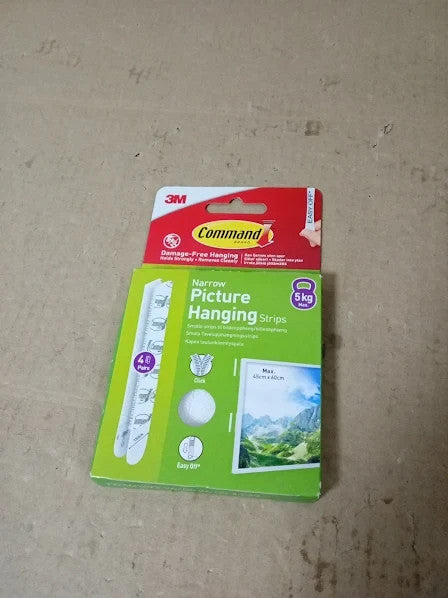 Command Narrow Picture Hanging White 4 Pairs 8 Adhesive Strips Indoor Wall New
