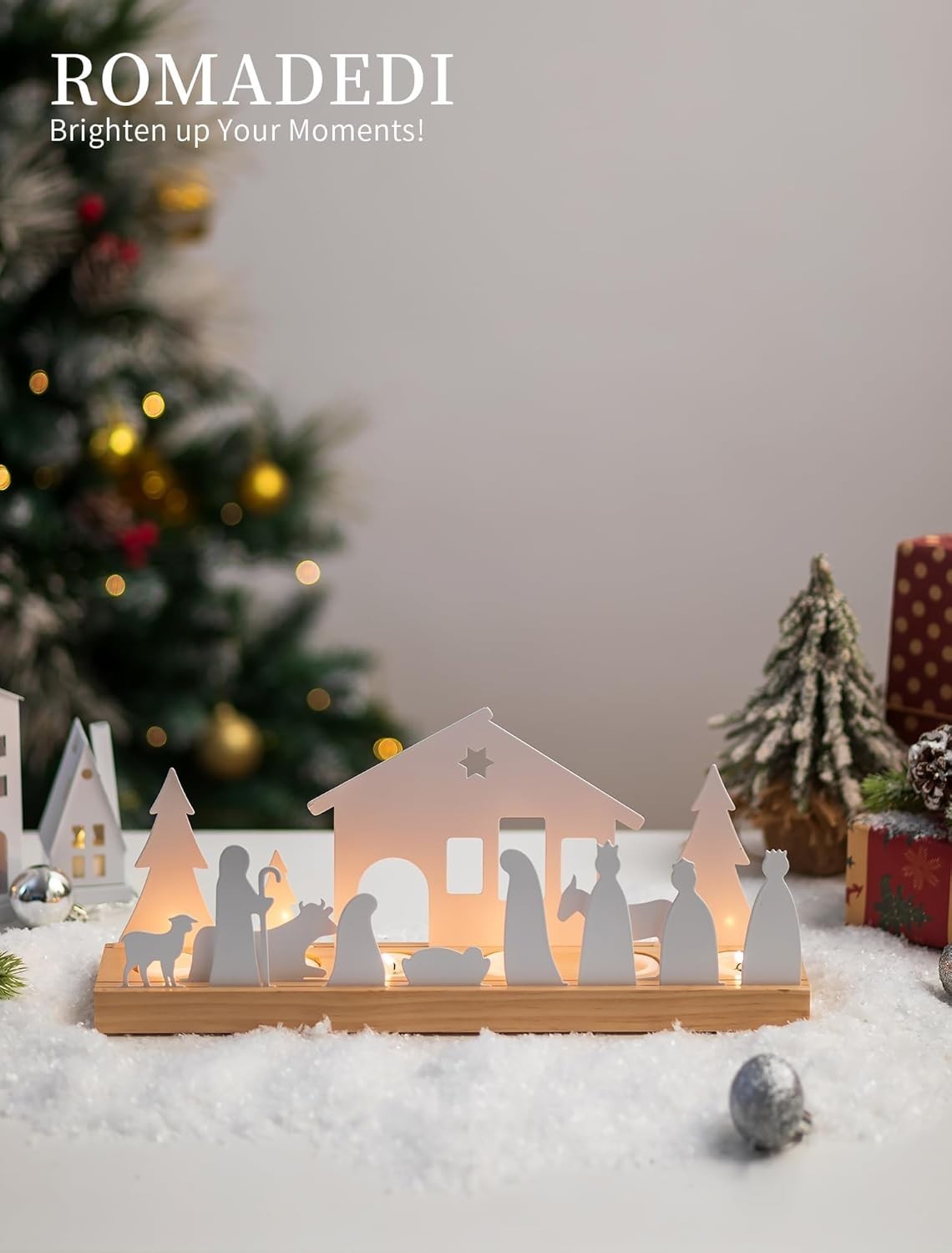 Nativity Scene Set Christmas Indoor Romadedi Wooden Crib Sets Candle Holder