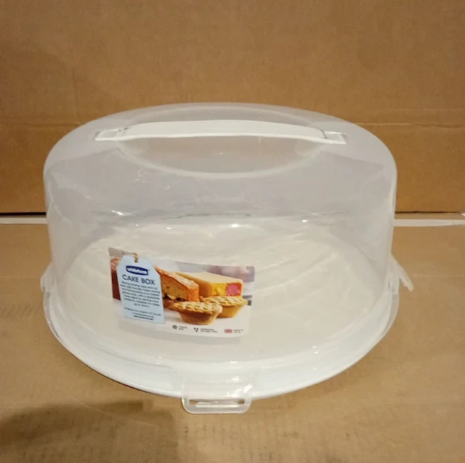 Accurate Carrier Box 30cm Round Cake Holder Lid Handle Lock Clips White Design
