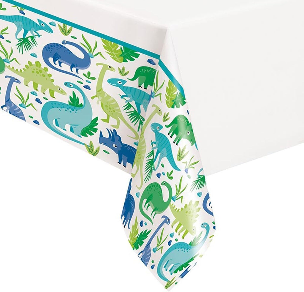Vibrant Blue & Green Dinosaur Plastic Table Cover 137cmx213cm Perfect Parties