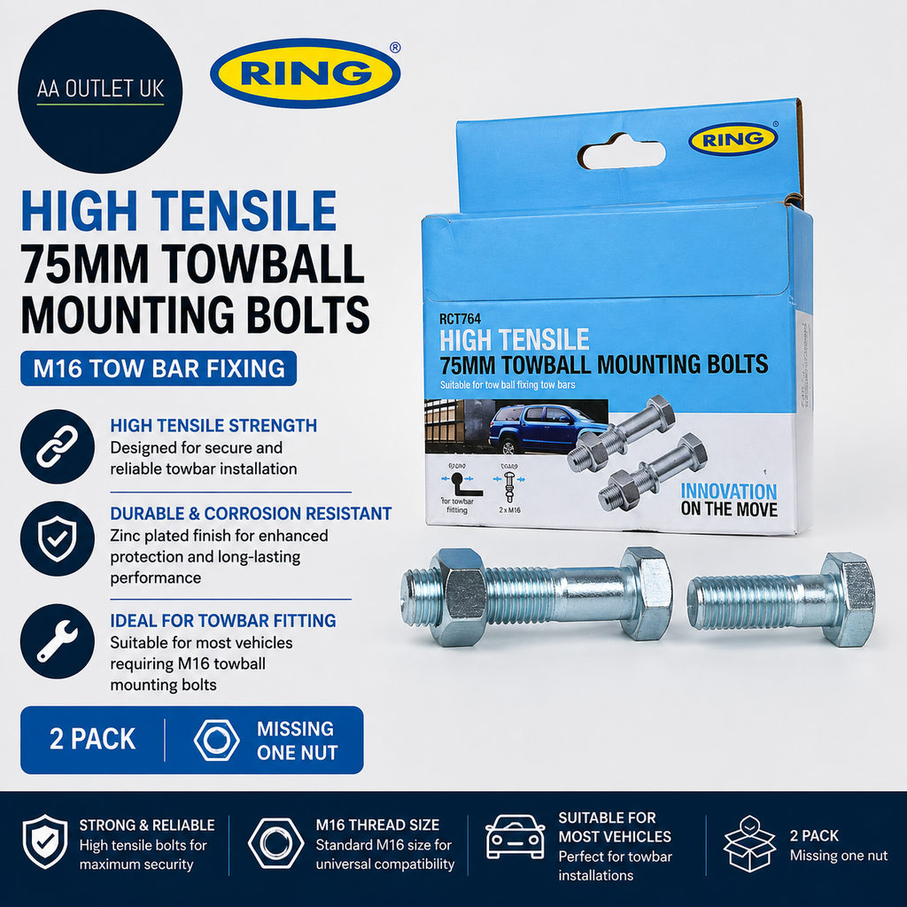 Ring RCT764 High Tensile 75mm Towball Mounting Bolts M16 Tow Bar Fixing 2 Pack