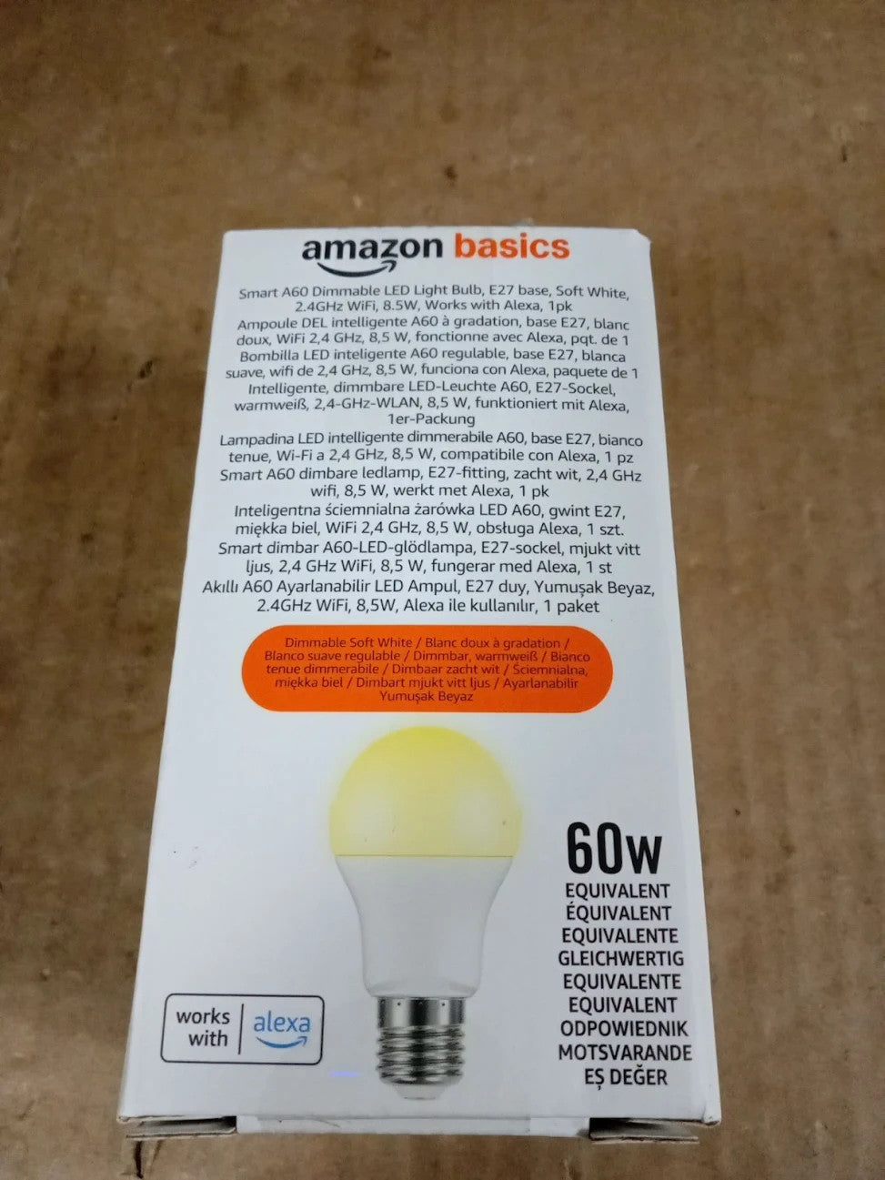 Amazon Basics Smart Dimmable LED Light Bulb E27 Base Soft White 8W New