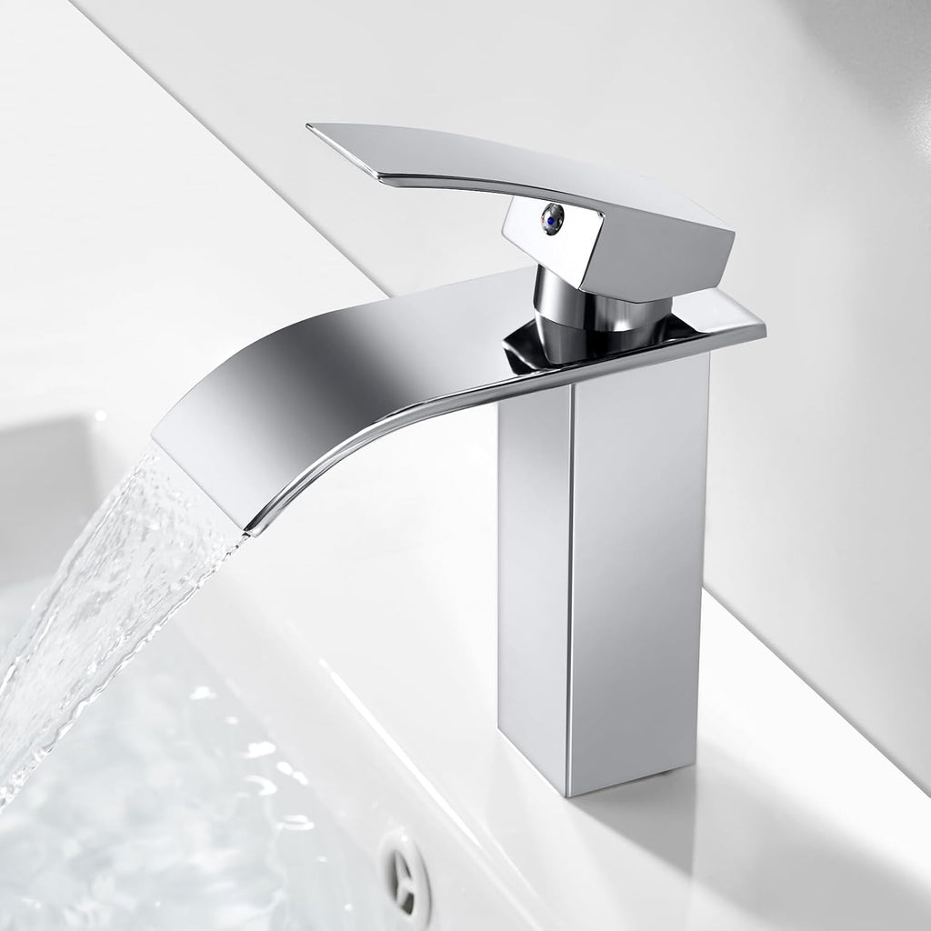 Waterfall Basin Mixer Tap Chrome Bathroom Sink Mono Faucet Hoses Durable New