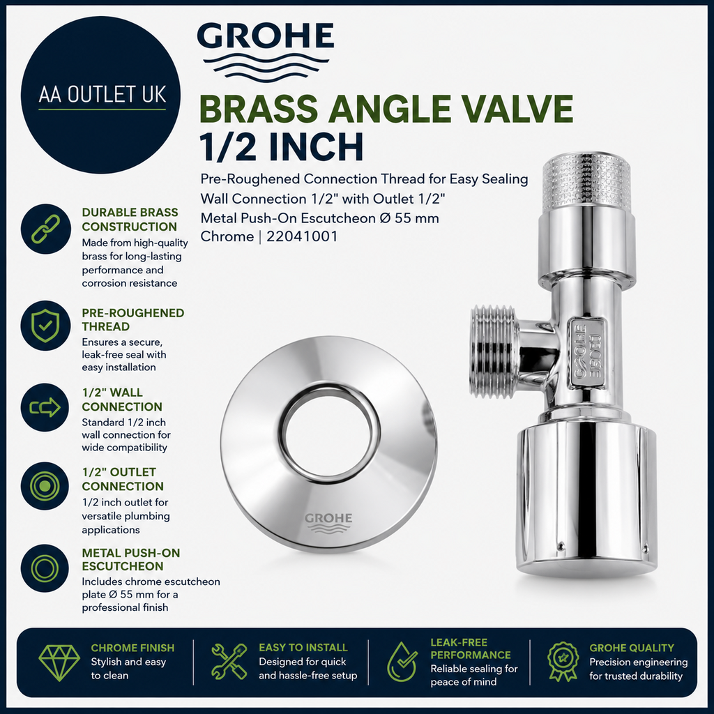 Grohe Brass Angle Valve 1/2in Pre Roughened Connection Thread Chrome 22041001