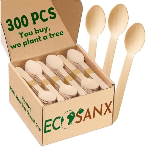 300 Pieces Wooden Spoons Set 6.5" Splinter Free Disposable Spoons Parties New