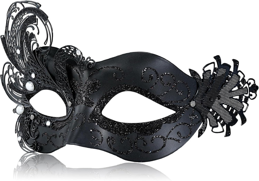 Black Venetian Mask Women Peacock Pattern In Metal Perfect Halloween New