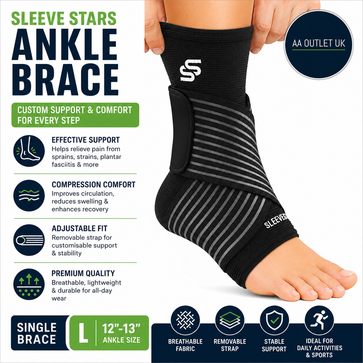 Sleeve Stars Ankle Brace Wrap Sprained Ankle Compression Plantar Large