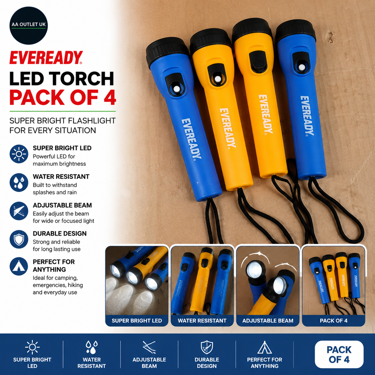 Eveready LED Torch Super Bright Flashlight Water Resistant Camping Emergency