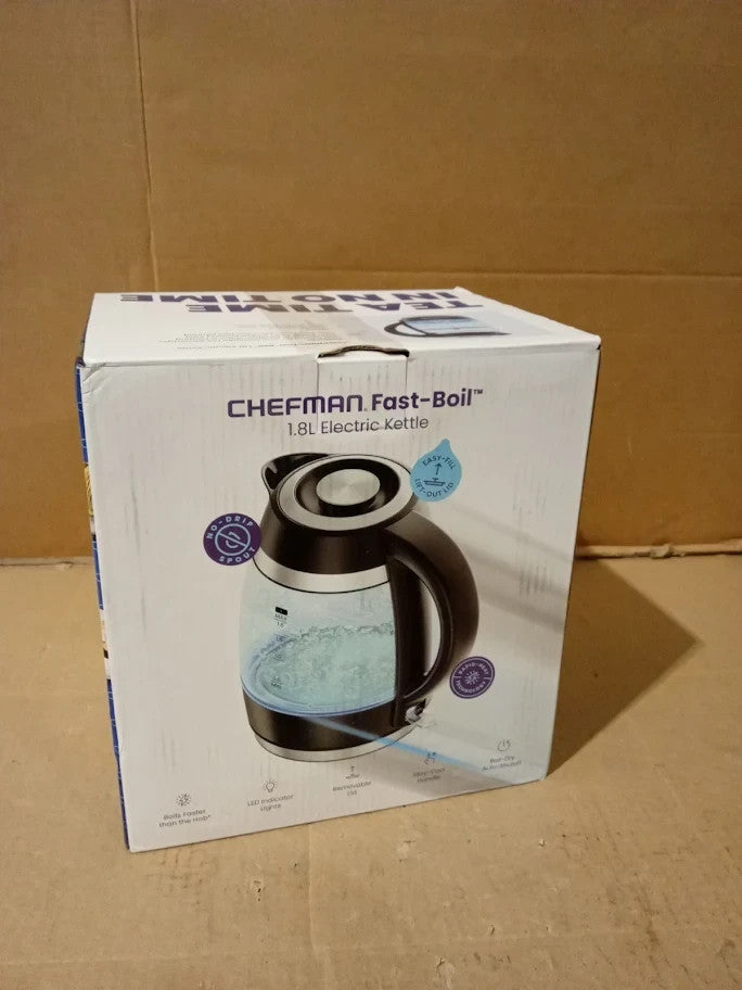Chefman Electric Kettle 1.8L 3000w Hot Water Boiler Removable Lid Glass New