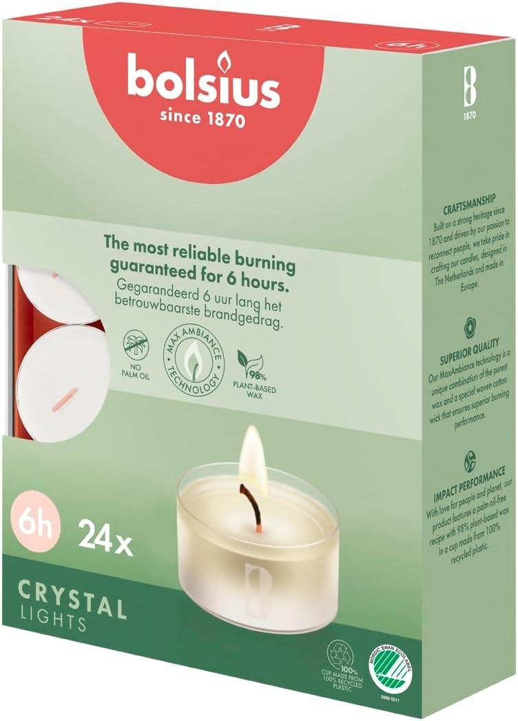 Bolsius Tealight Candles Clear Cup White 1 Box Transparent 1.54x0.87in New